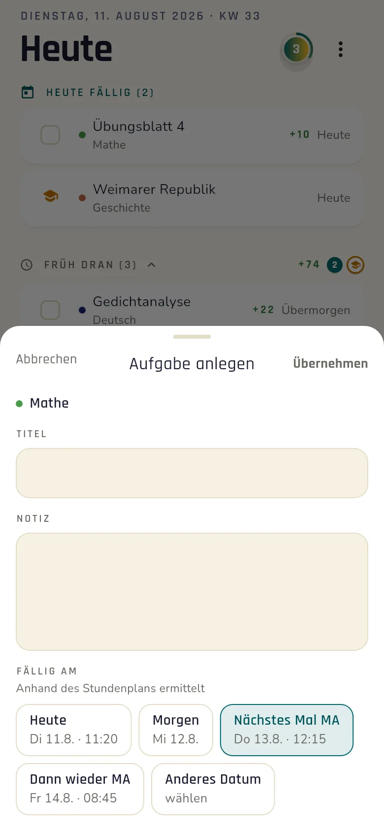 Aufgabe anlegen