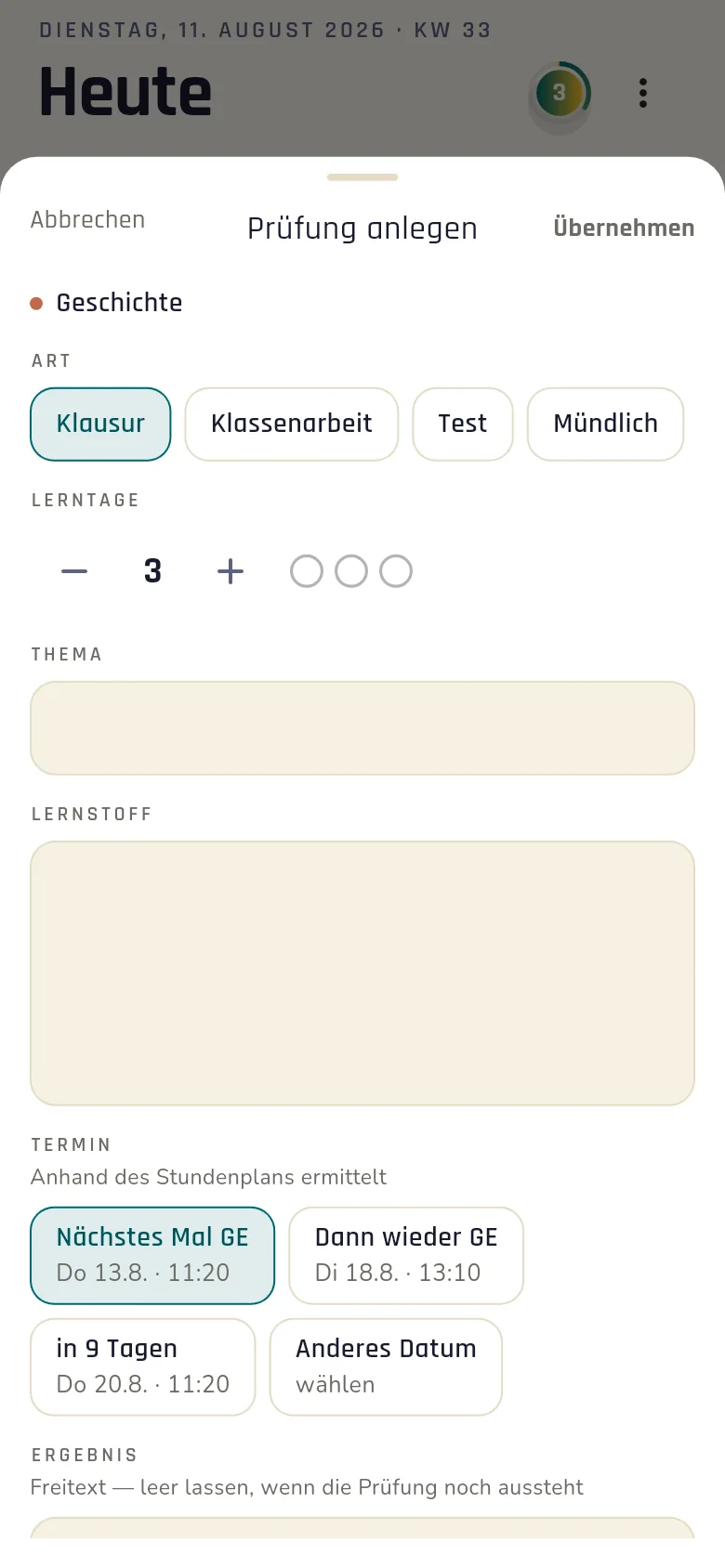 Prüfung anlegen